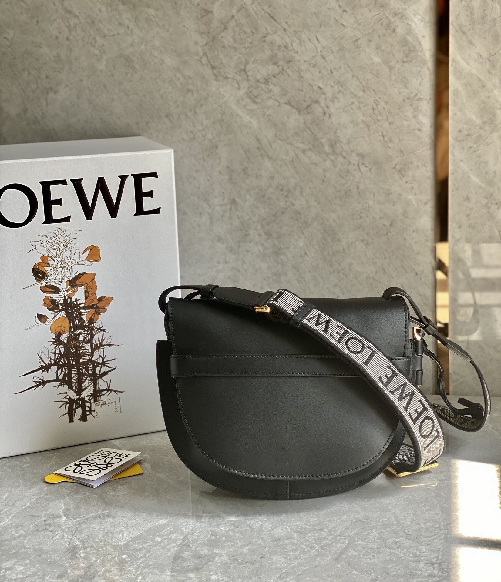 Loewe Small Gate Dual Bag in Soft Calfskin and Jacquard Black